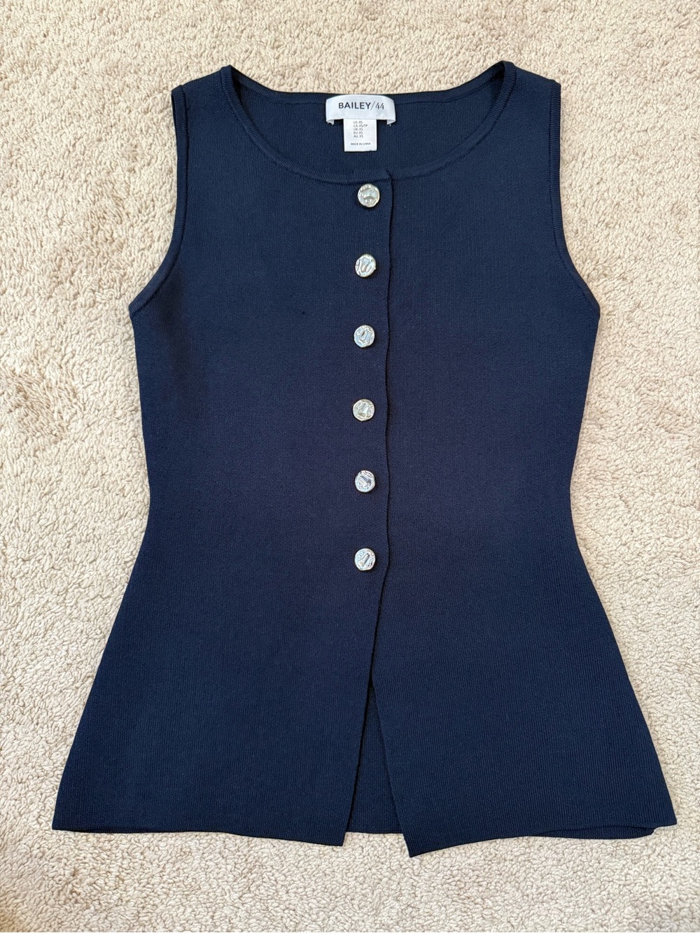 Bailey 44 Navy Sleeveless Button-Front Knit Top